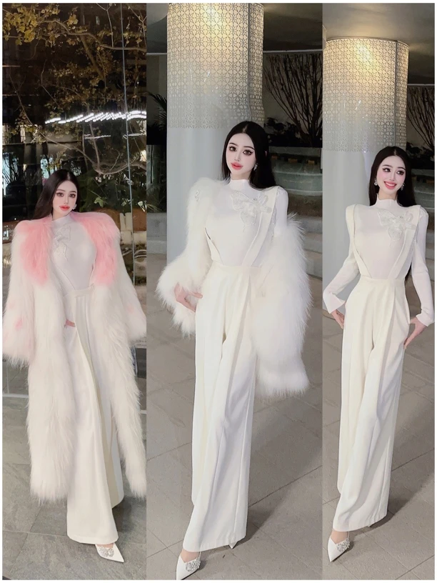 郁儿baby【巴黎冬雪】时尚百搭钉珠刺绣蝴蝶上衣➕背带裤