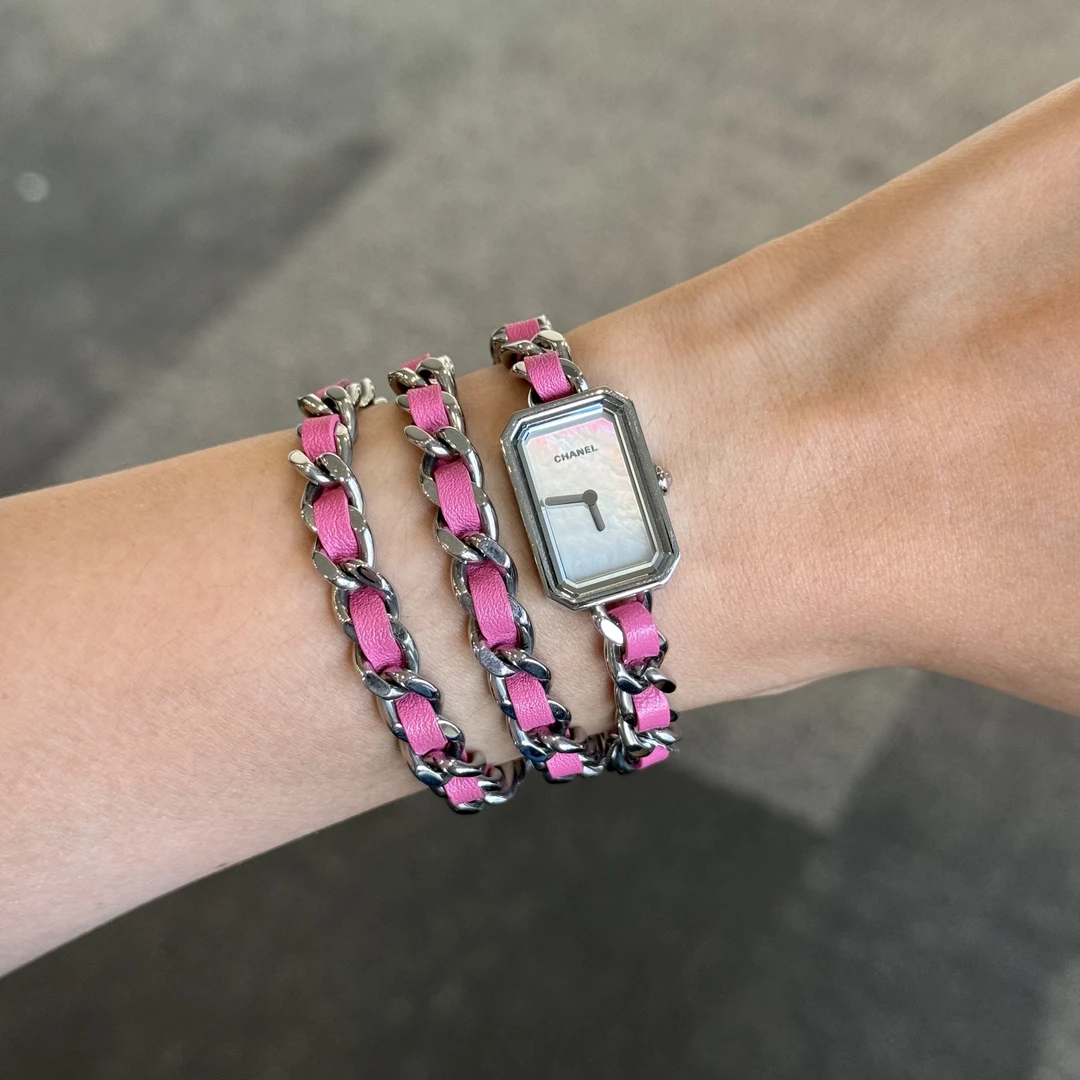 95新 Chanel/香奈儿 方糖/长链条三圈/石英/女表/粉