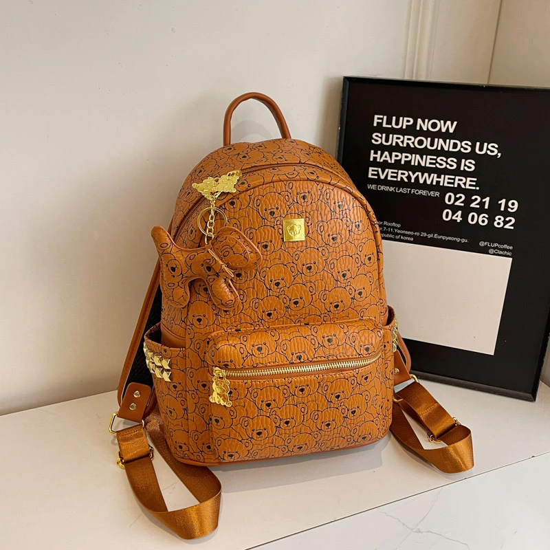 大学生上课双肩包包女2025新款潮可爱印花背包洋气百搭大容量书包