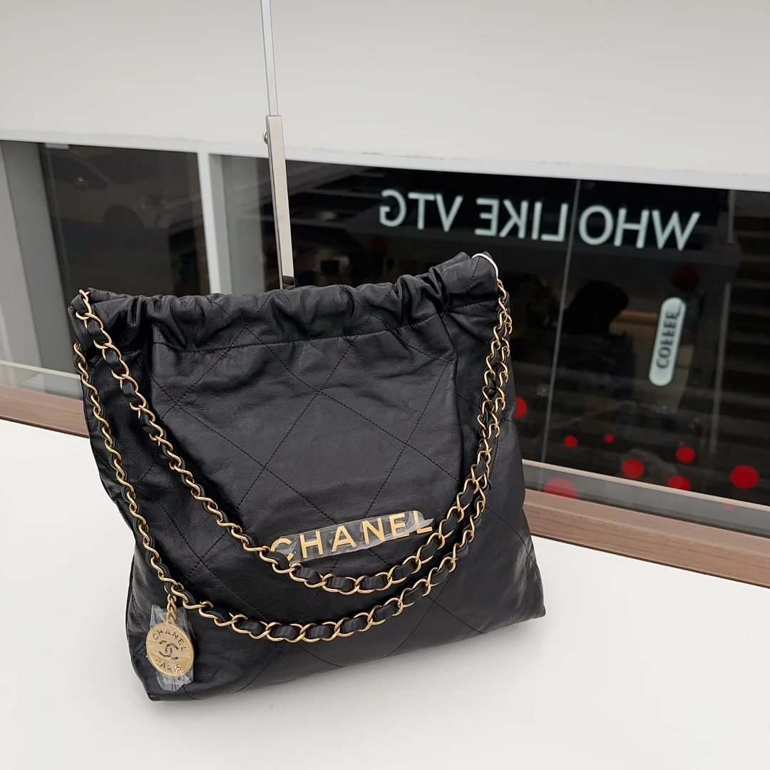 99新 Chanel/香奈儿 黑金22bag垃圾袋小号DG080/
