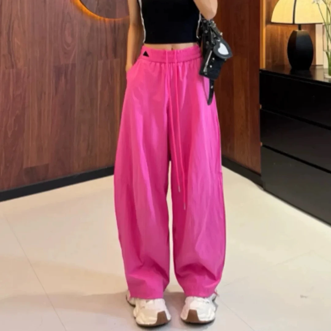 美式休闲裤百搭阔腿裤女裤冰丝速干裤穿搭松紧腰宽松阔腿拖地裤