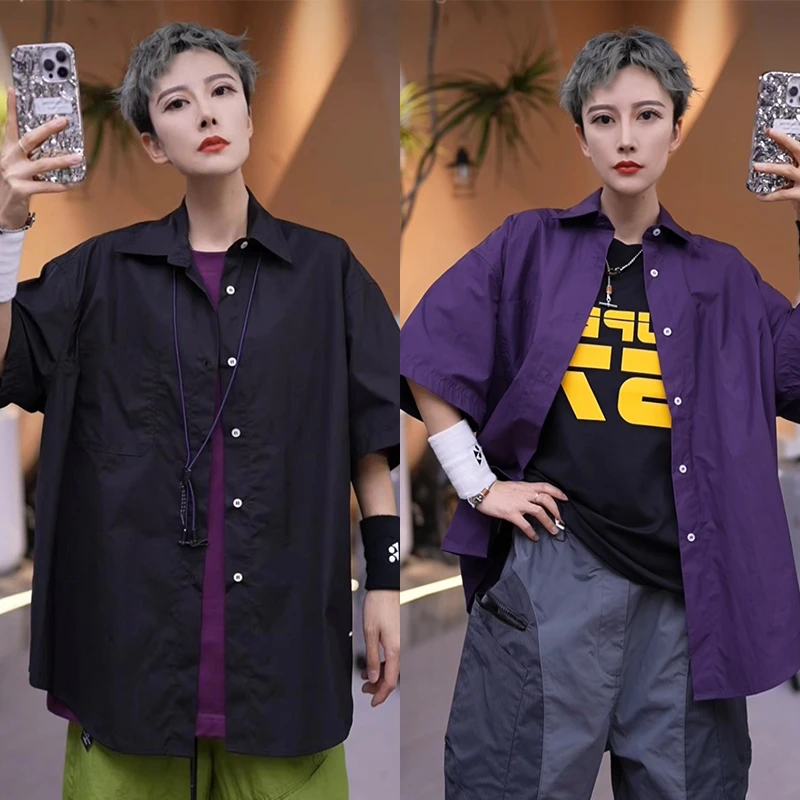 【聚】情侣款夏季宽松大码潮休闲短袖衬衫衬衣  0548