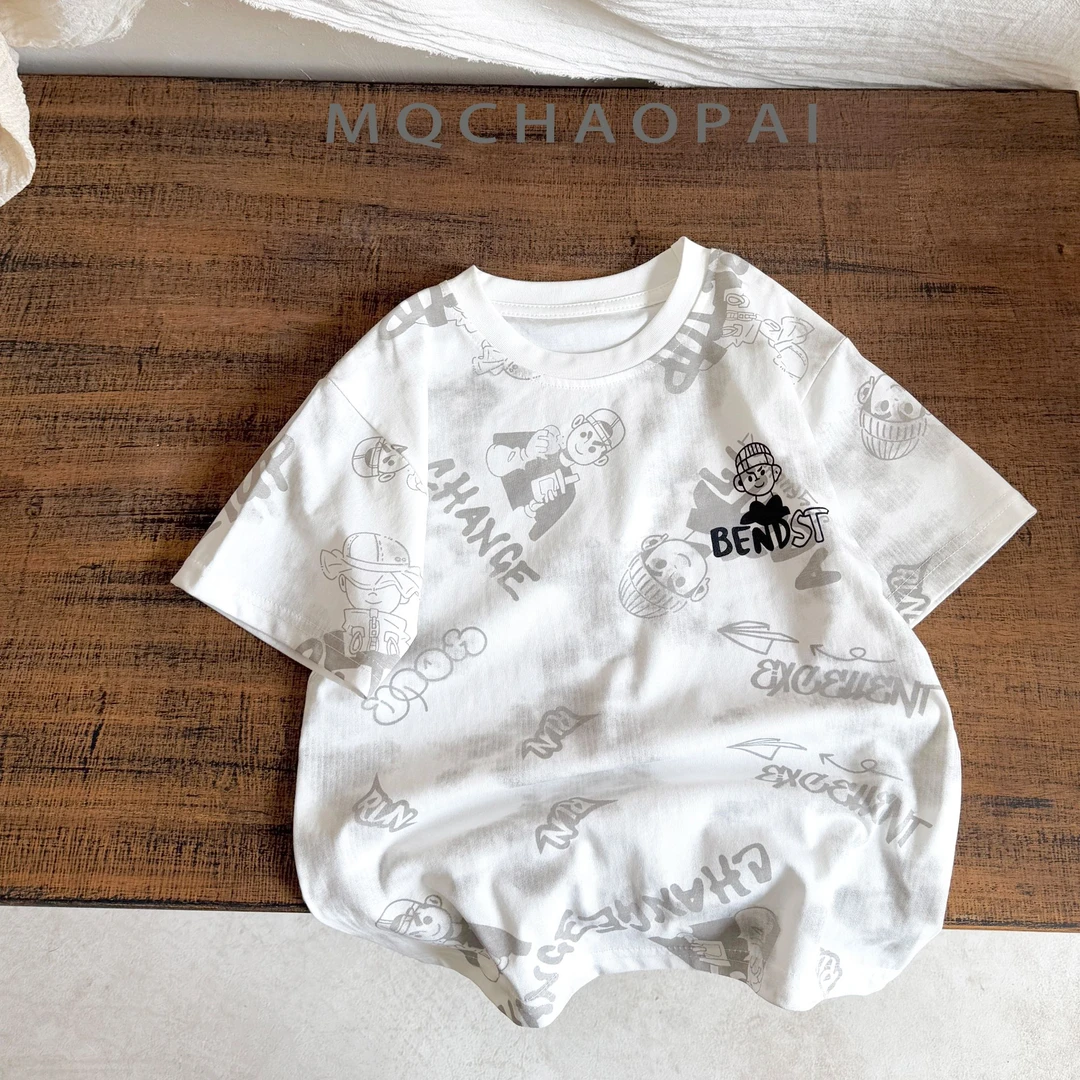 396男童短袖t恤2025新款儿童夏季童装中大童男孩夏装半袖T炸街