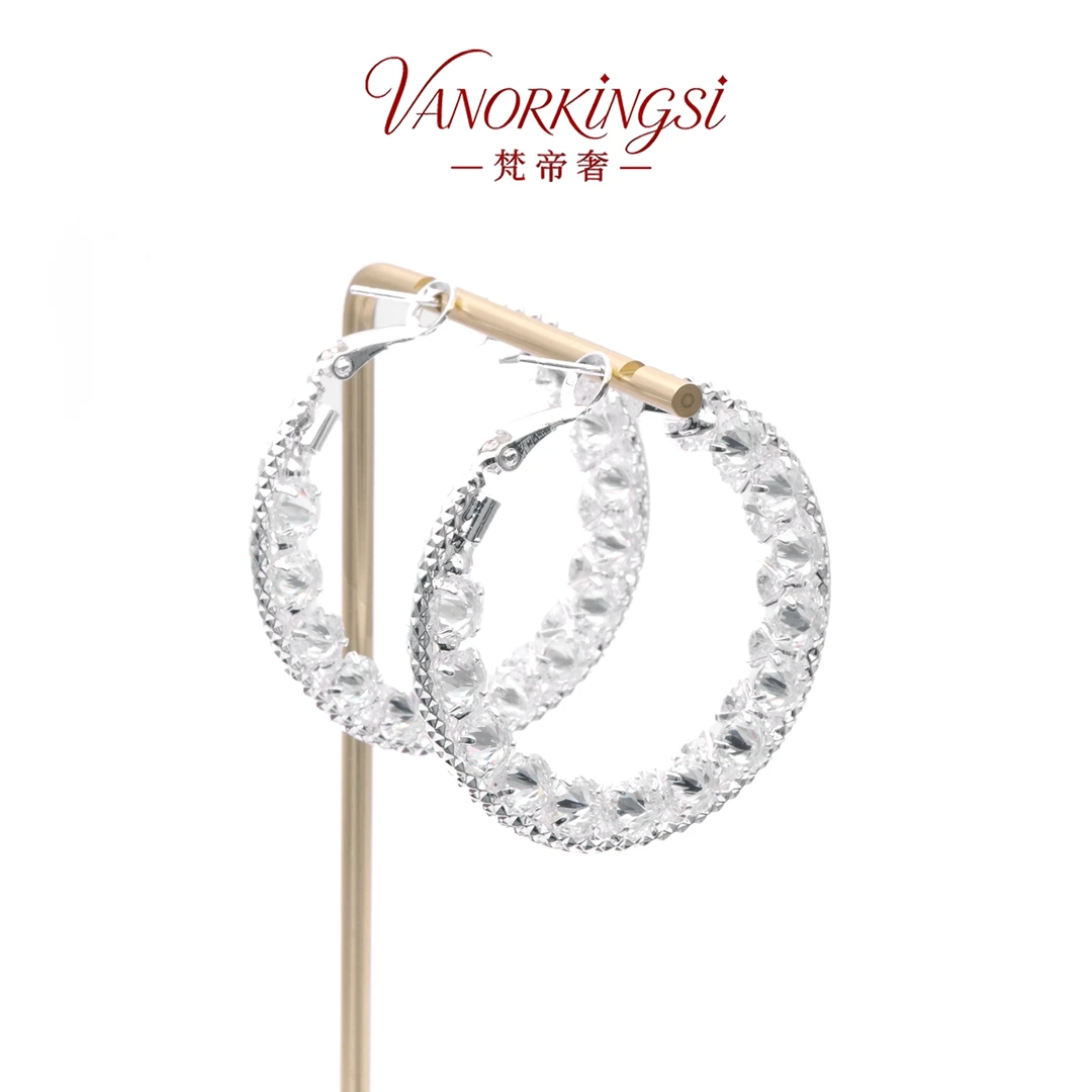 铜合金耳饰 925银针满钻大圈耳环精致简约时尚百搭耳饰 | F8134