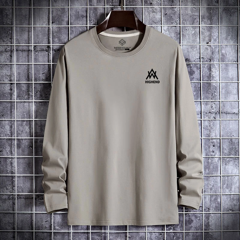 春夏季重磅纯棉印花宽松圆领长袖t恤男士短袖卫衣上衣内搭打底衫