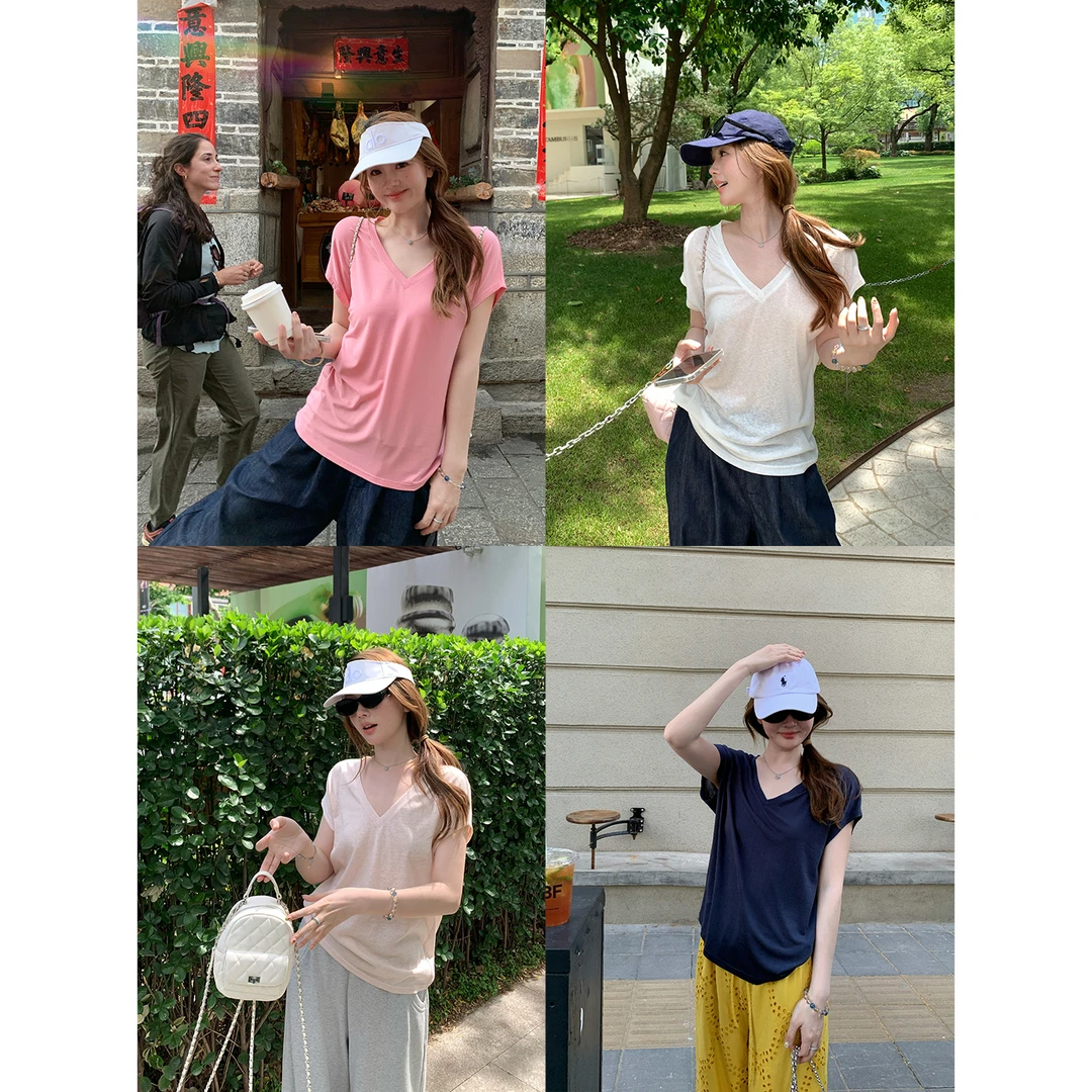 im向 氧气因子!160g冰爽慵懒分割线V领宽松tee