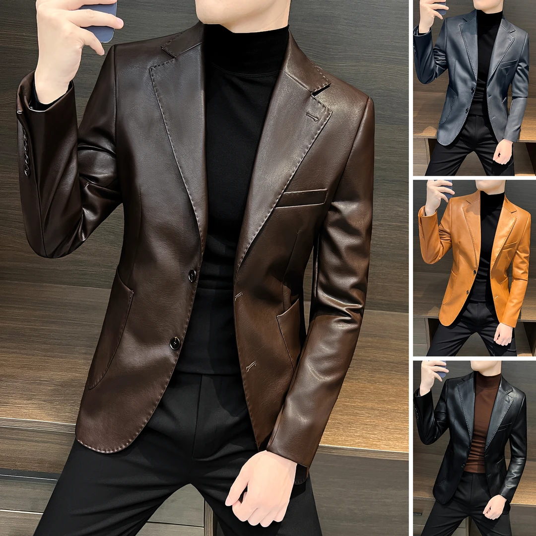 皮衣休闲西装外套男款爆款2025新款英伦雅痞风格男装痞帅男士西服