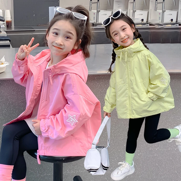 女童冲锋衣2025春秋装儿童韩版外套中大童洋气女童防风连帽外套