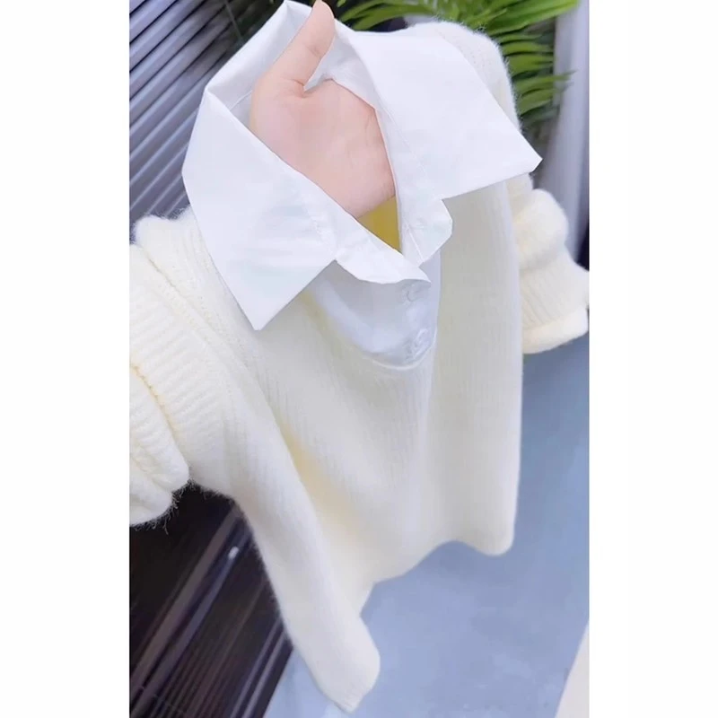 洋气毛衣2026秋装外穿新款假两件衬衫大码宽松百搭秋冬打底针织衫