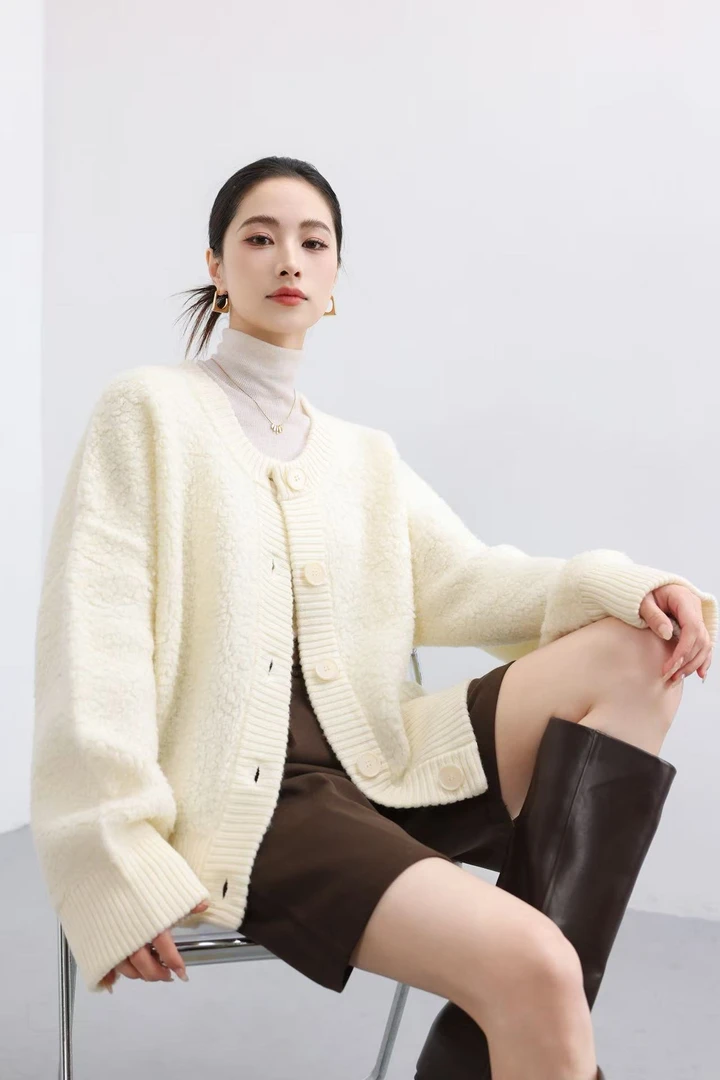 2025短款衫气质针织圆领厚款全羊毛针织法式淑女开衫女装