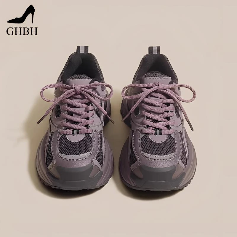 【GHBH】时尚轻奢高级感老爹鞋2025年新款复古厚底百搭休闲运动鞋女