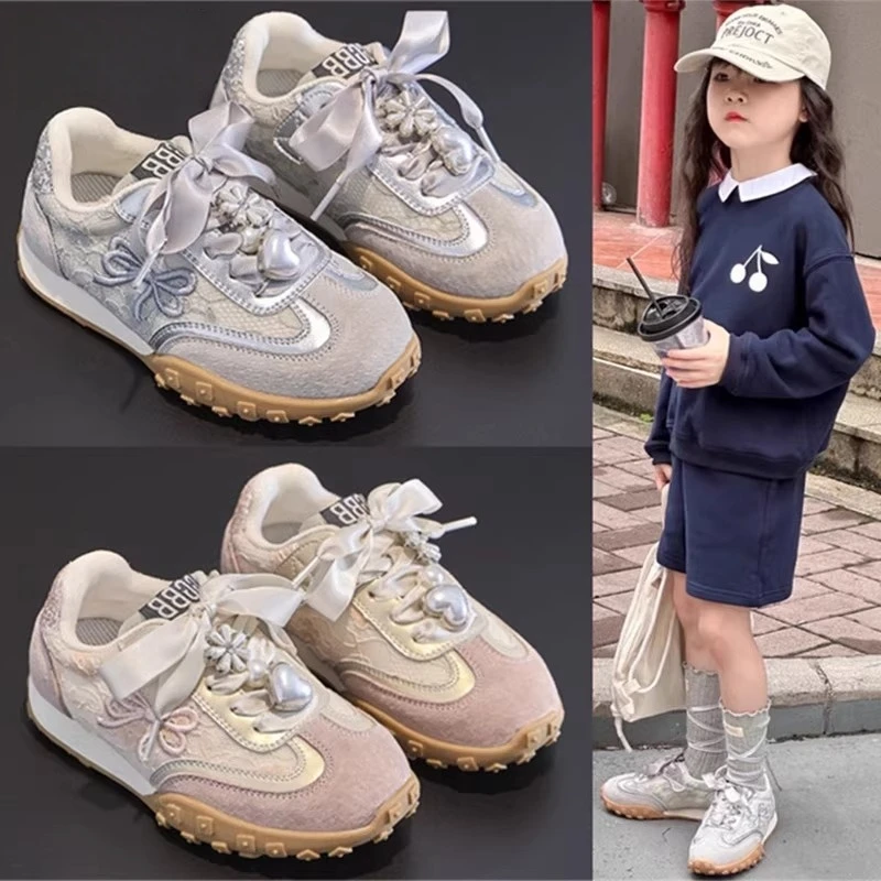 女童蝴蝶结德训鞋2025春秋新款小女孩宝宝休闲鞋儿童洋气运动鞋潮