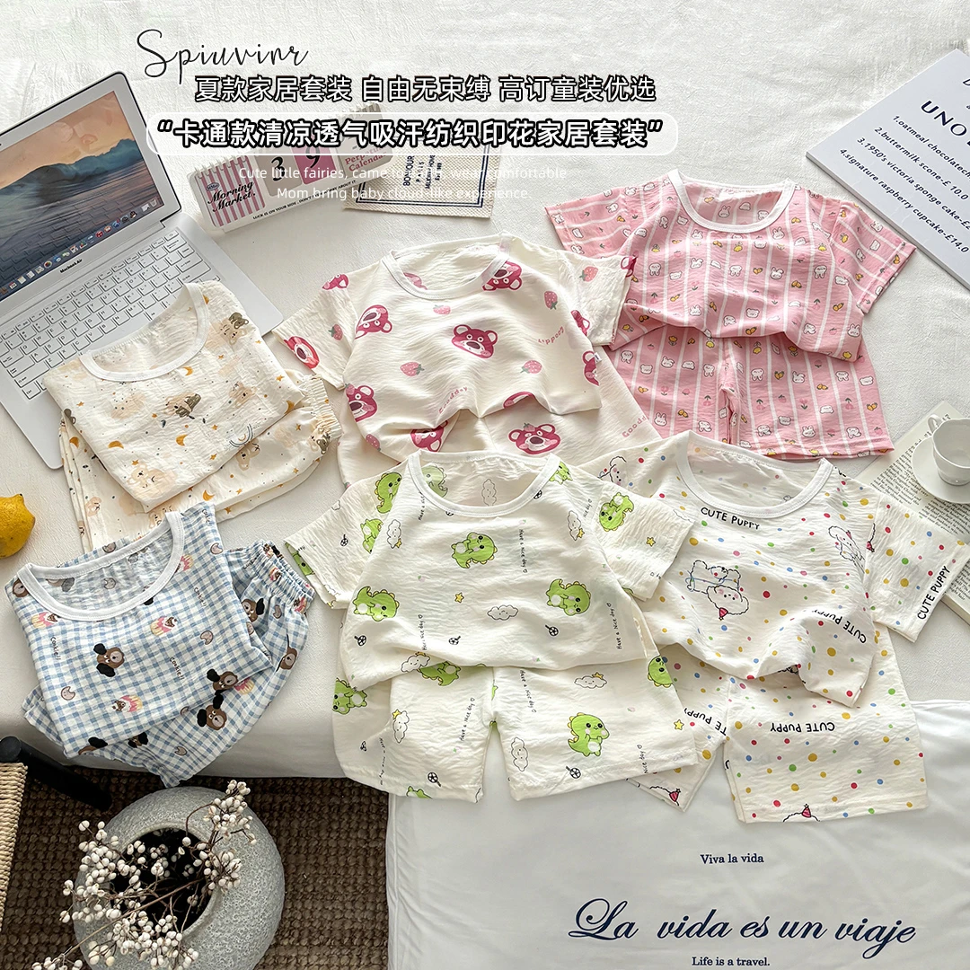 吸汗透气卡通风居家家居服套装儿童风夏季夏款宝宝