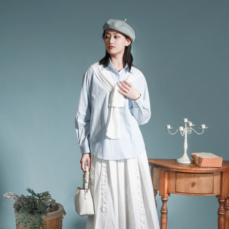 【商场同款新品】西町村屋韩系清新衬衣女春文艺长袖衬衫XHAA10573