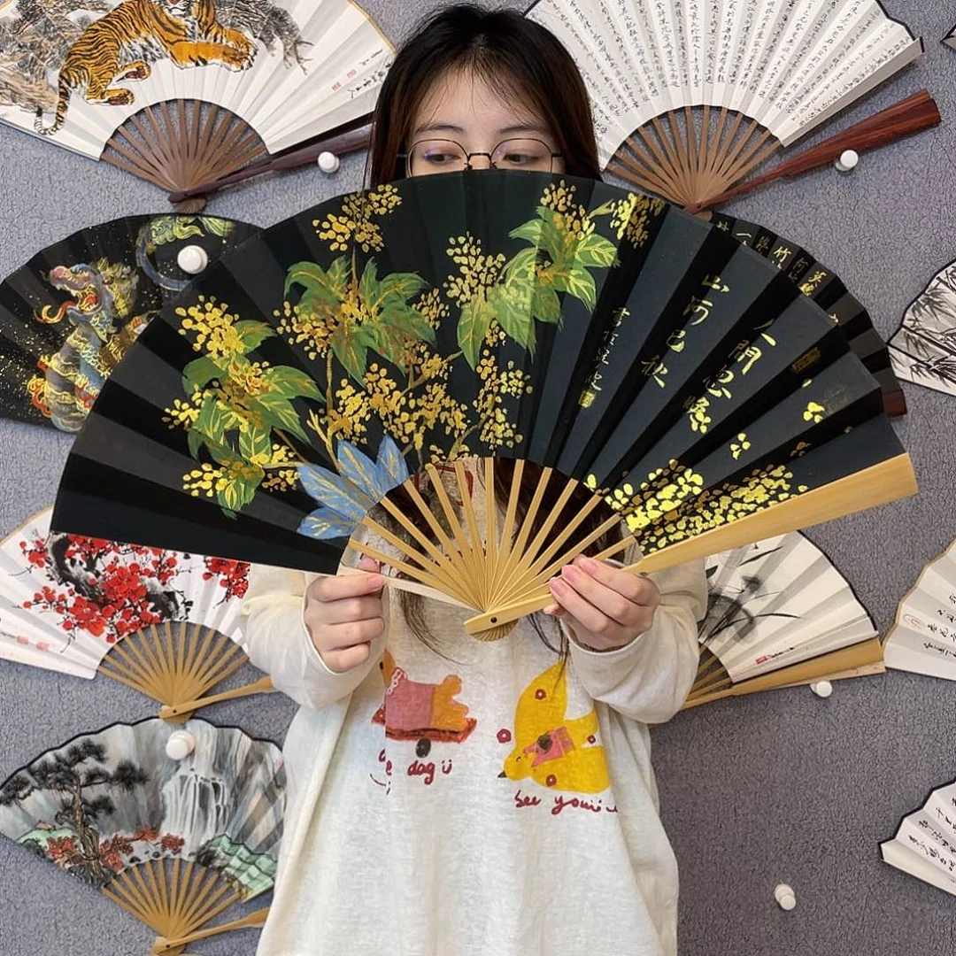 国画10寸玉竹-纯手绘-文玩扇骨（默认粘好）