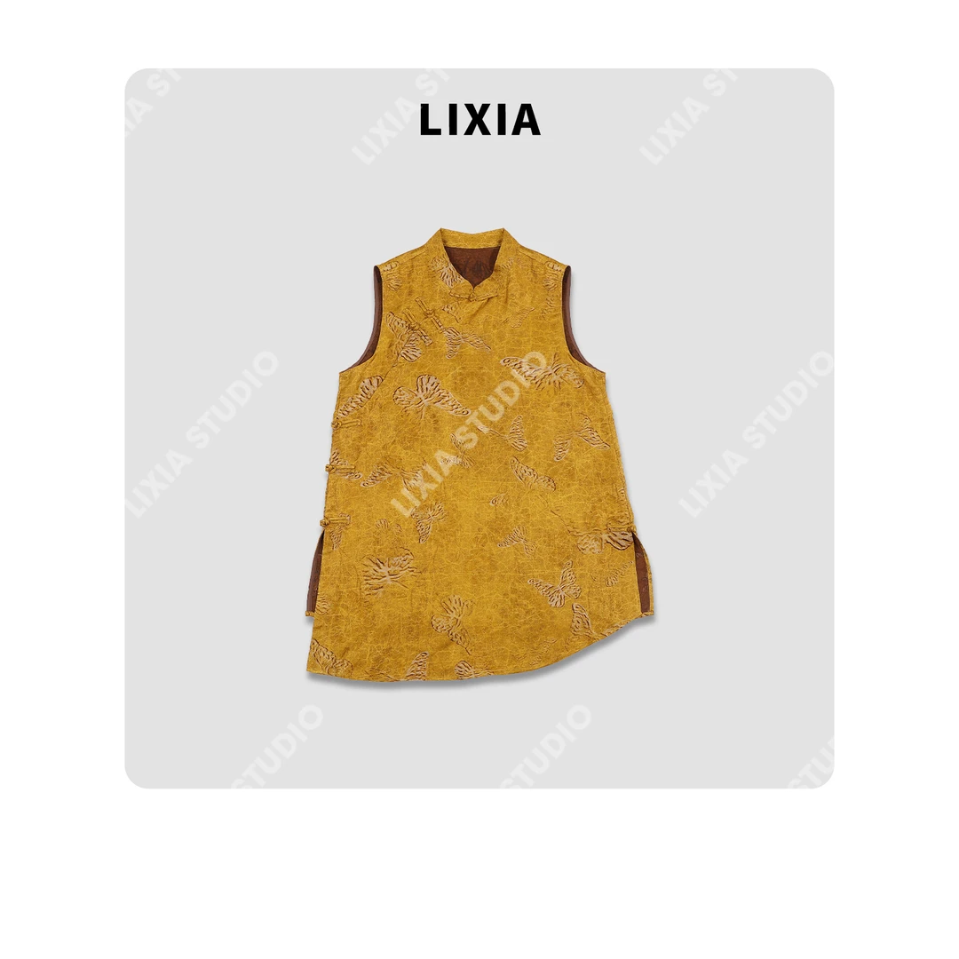 LIXIA【琥珀低语】金缕蝶影提花国风复古气质感盘口设计马夹-D8510