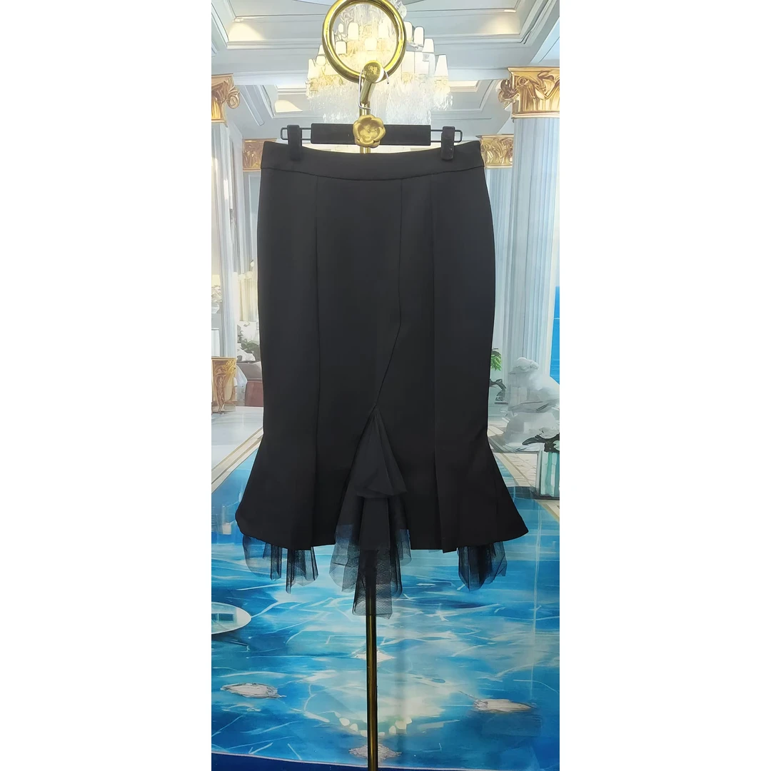 706新款鱼尾裙网纱蕾丝半身裙中长款黑色高腰包臀夏季潮女一步裙