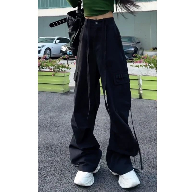 （清仓款）33992美式高腰工装裤春夏宽松百搭多口袋高街休闲阔腿裤