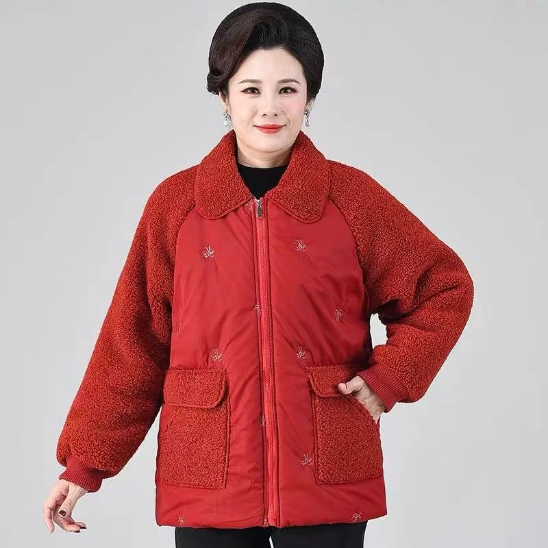 8126-秋冬装中老年人加肥加大女气质外穿颗粒绒宽松外套【三号仓】