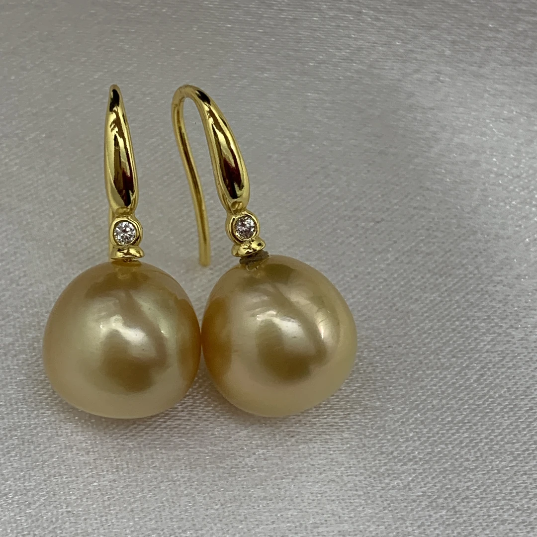 天然海水南洋金珠11-12mm耳钩加厚版送礼送女友送姐妹礼物