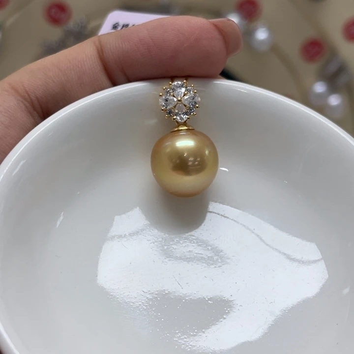 颈饰海水珍珠银S925镶嵌金珠12-13mm47号