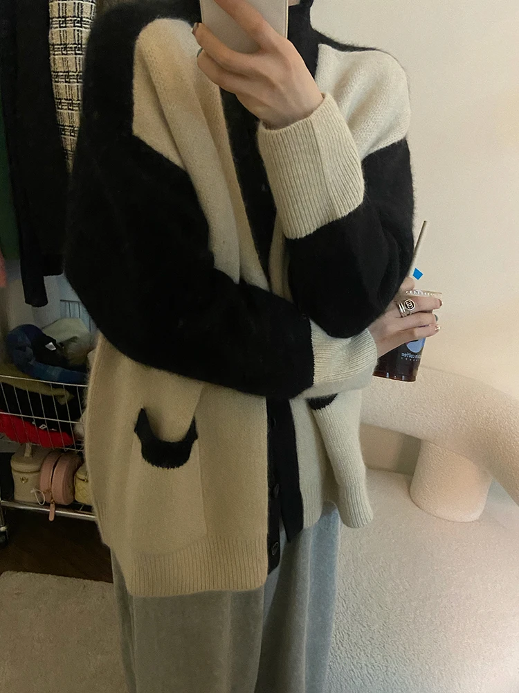MEIMEI梁美美2025秋冬新款针织开衫慵懒韩版宽松软糯毛衣外套女