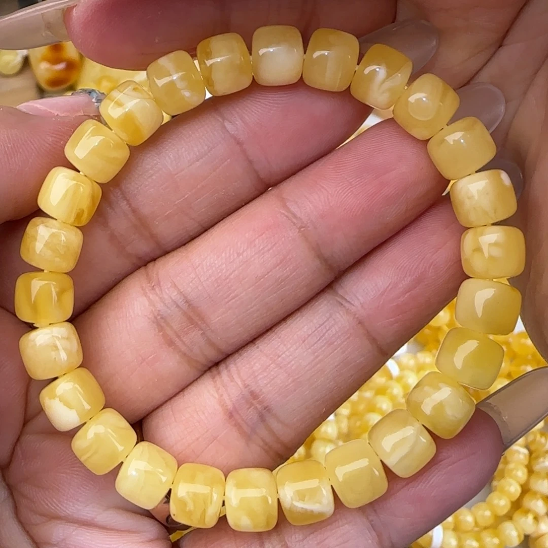 蜜蜡未镶嵌手链白花老型手串