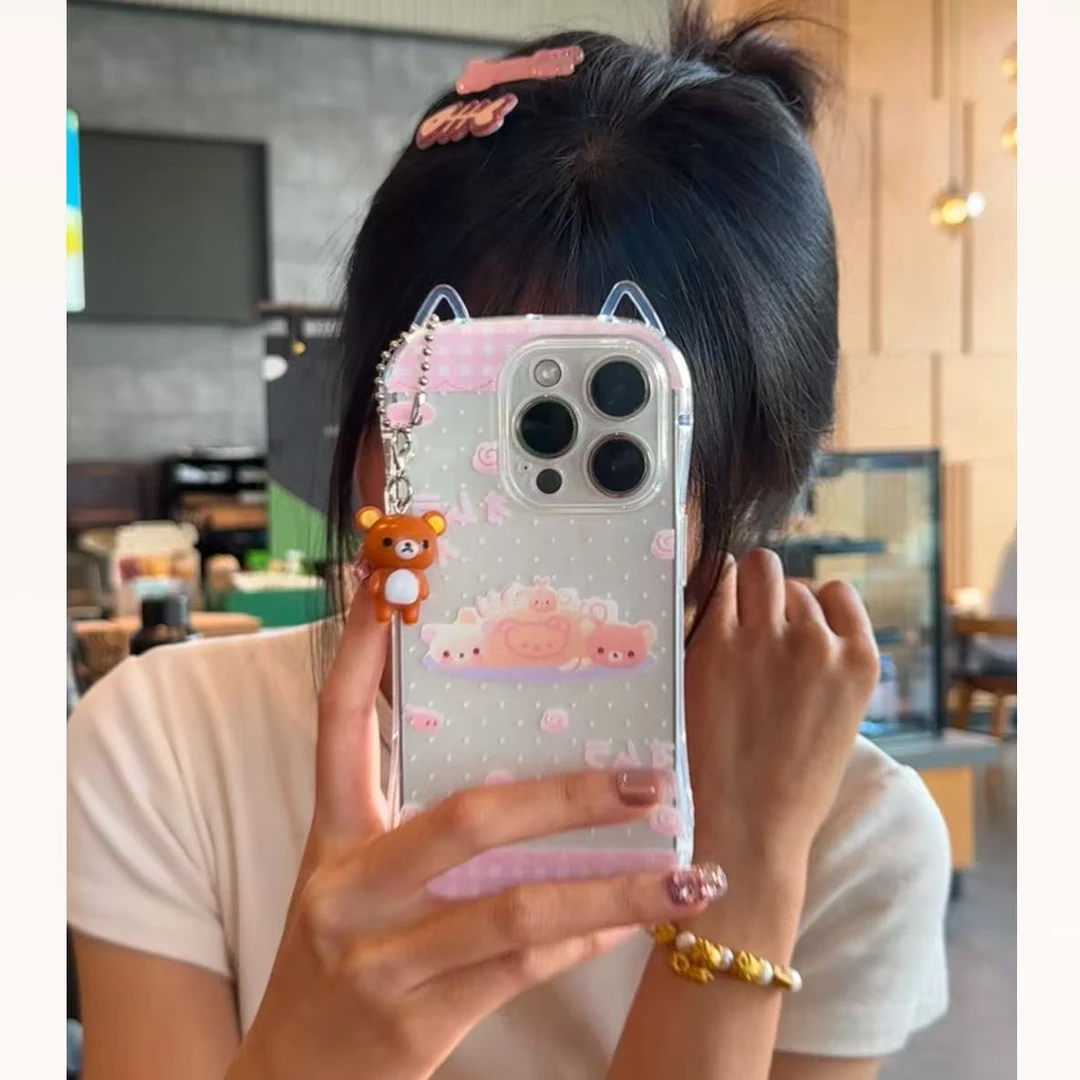 欧克里里轻松熊萌物适用iPhone16/17promax猫耳朵14/15手机壳1312
