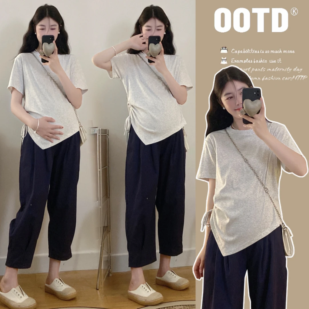 2025新款孕妇夏季短袖不规则上衣宽松遮肚不显怀洋气时尚孕期百搭