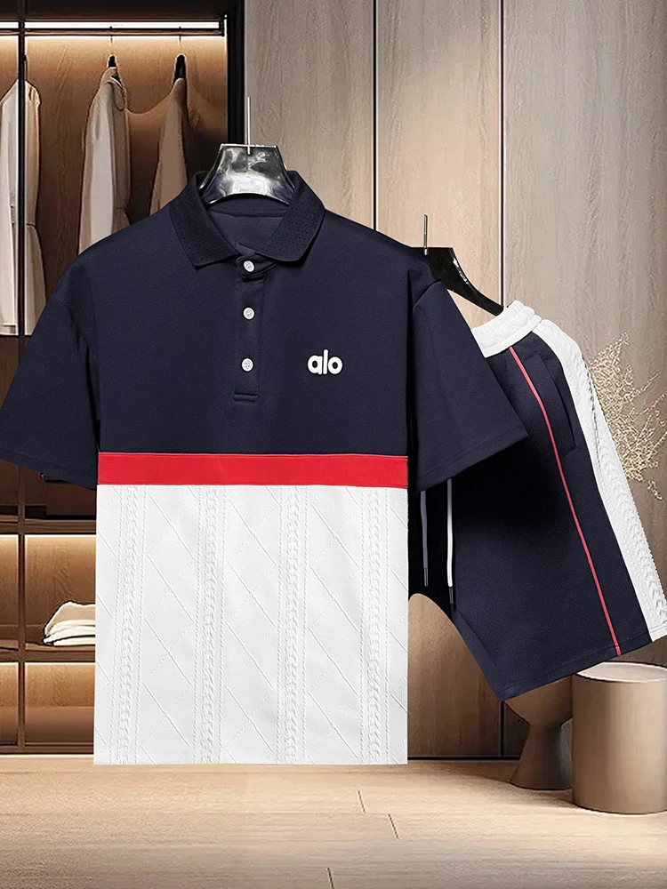 【ao蓝红白-短裤】夏季新品轻奢时尚短袖男女同款--BA2108-2