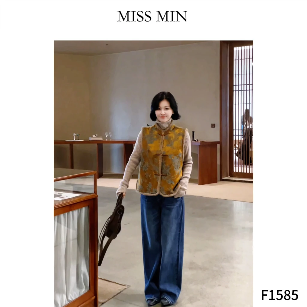 MISS MIN【金缎花章】毛边时尚盘扣马夹微奢服装气质百搭马甲F1585