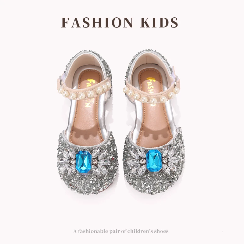 女童公主鞋2025新款凉鞋软底儿童水晶夏季凉鞋包头水钻女童演出鞋
