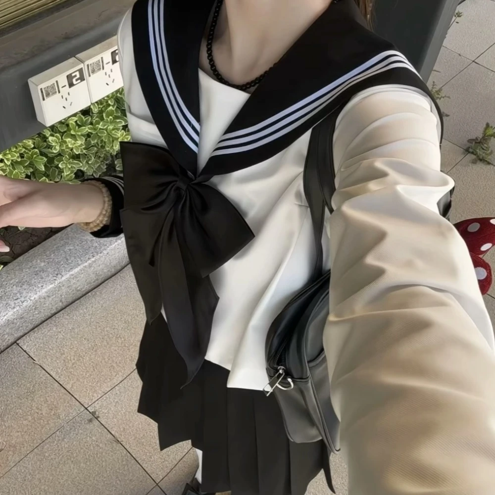 【南御社】原创正统黑领三本水手服青春校供感JK制服基础款春天少女