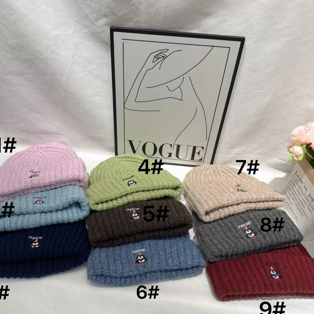 小企鹅毛线帽子极简风百搭秋冬贝雷帽韩版女针织帽网红冬季宽檐