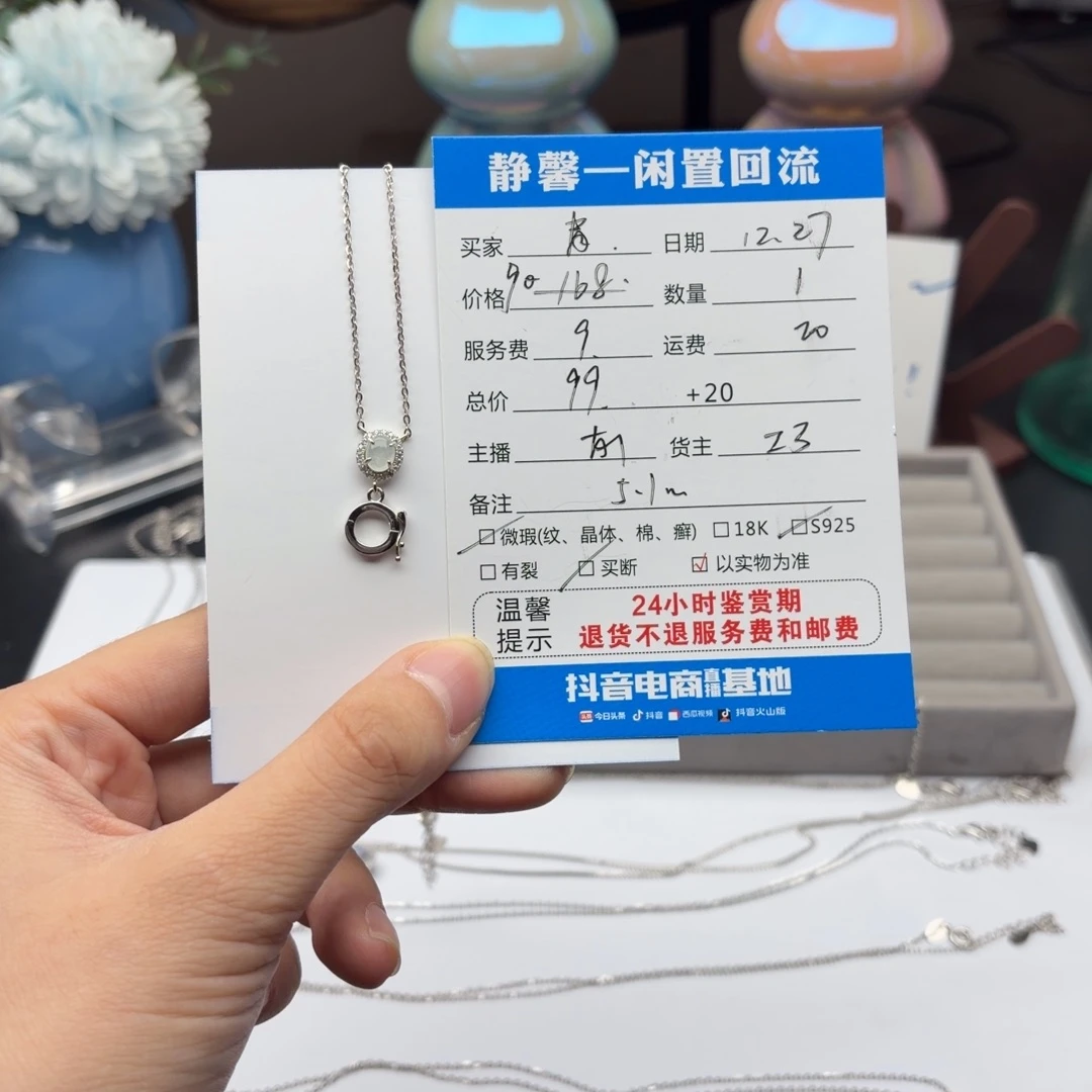 青***早翡翠银S925镶嵌颈饰