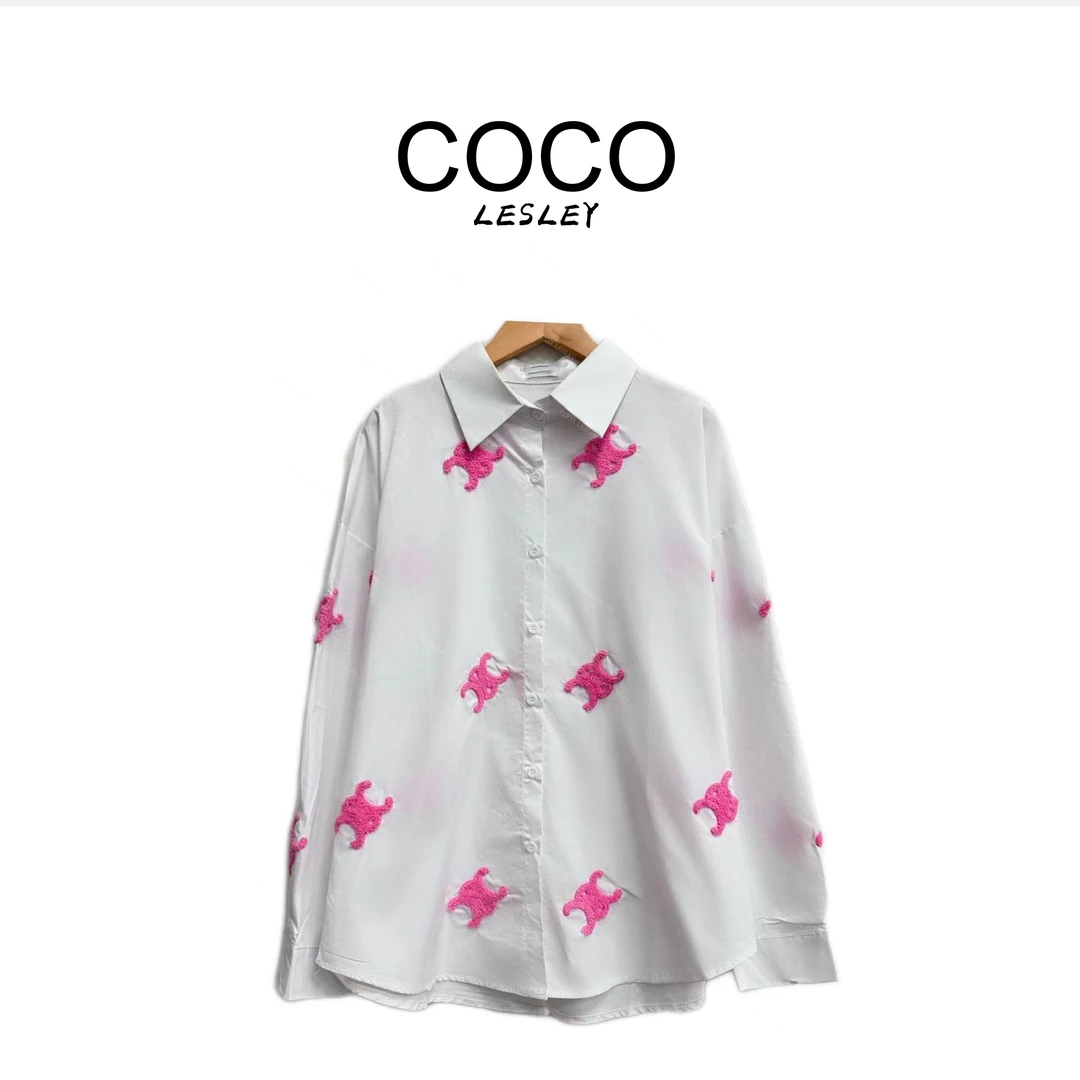 【COCO LESLEY】夏季CE刺绣字母宽松长袖衬衫