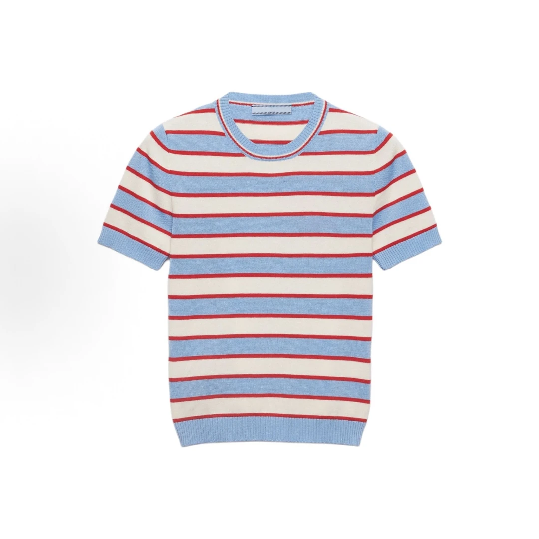 W018~胖达~红白蓝条纹针织T恤