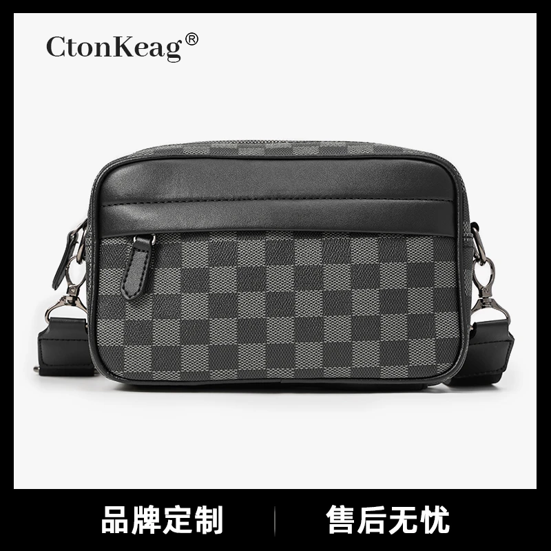 Ctonkeag潮酷男士单肩包休闲百搭棋盘格小方包斜挎包休闲斜挎包
