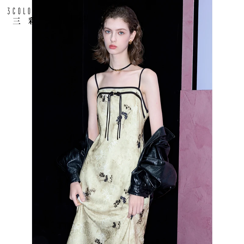 三彩ibudu2025春季新款新中式国风水墨画连衣裙无袖吊带裙女