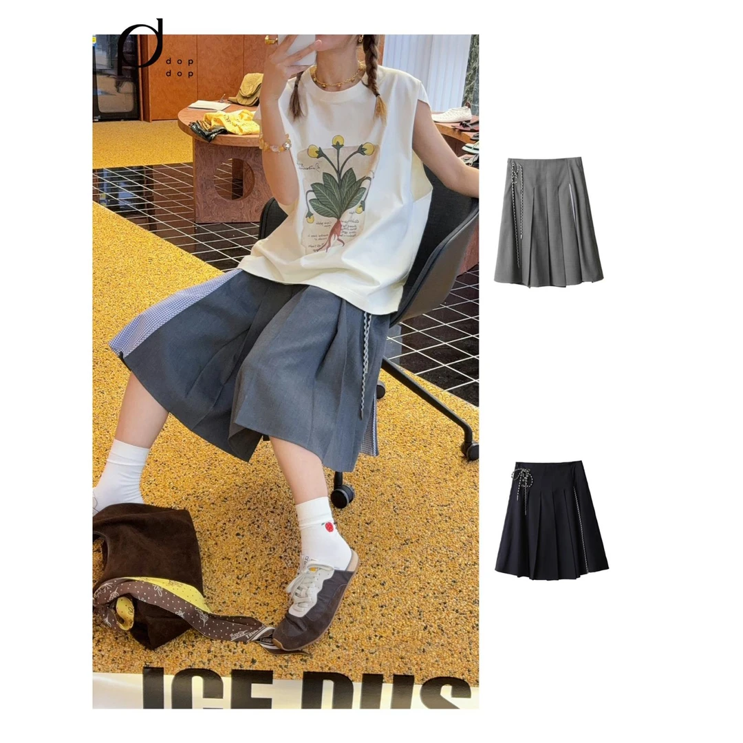 ICE DUST2025春夏绑带拼色条纹压褶半身裙1580dopdop买手店