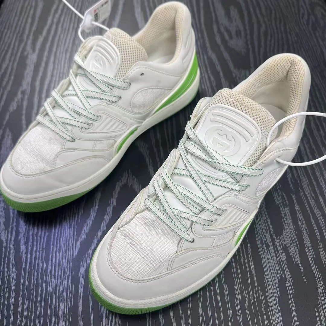 95新 GUCCI/古驰 白绿经典低帮板鞋39.5码 wy151