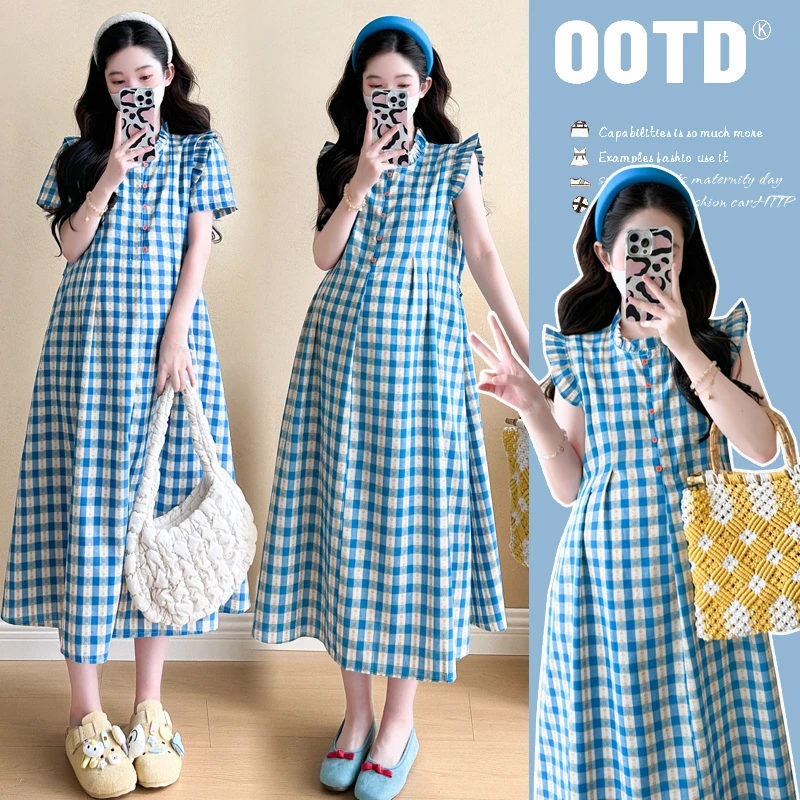 2025夏季孕妇装新款时尚格子碎花连衣裙洋气减龄显瘦无袖背心裙潮