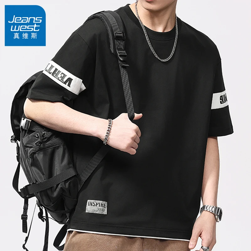 真维斯潮牌男装短袖2025夏季款短袖男t恤时尚拼接色圆领半袖上衣