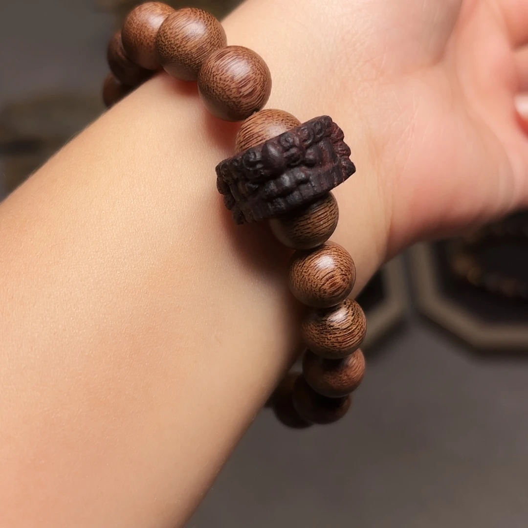 手串沉香越南富森红土1.0帝王料➕醒狮沉香跑环雕刻