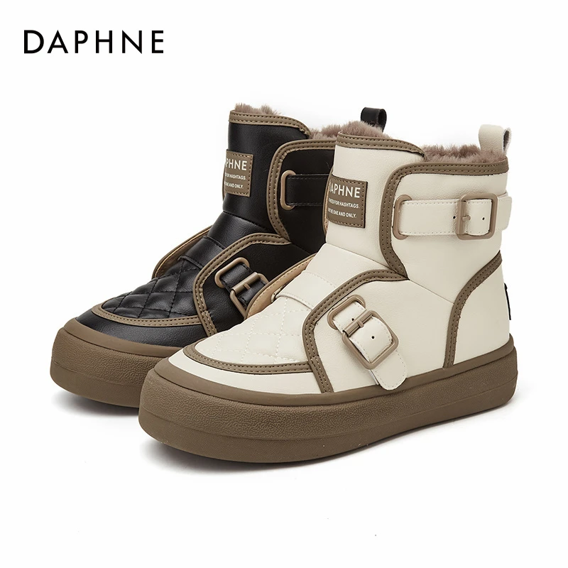 达芙妮加绒加厚雪地靴女款款休闲百搭冬季保暖厚底时装靴