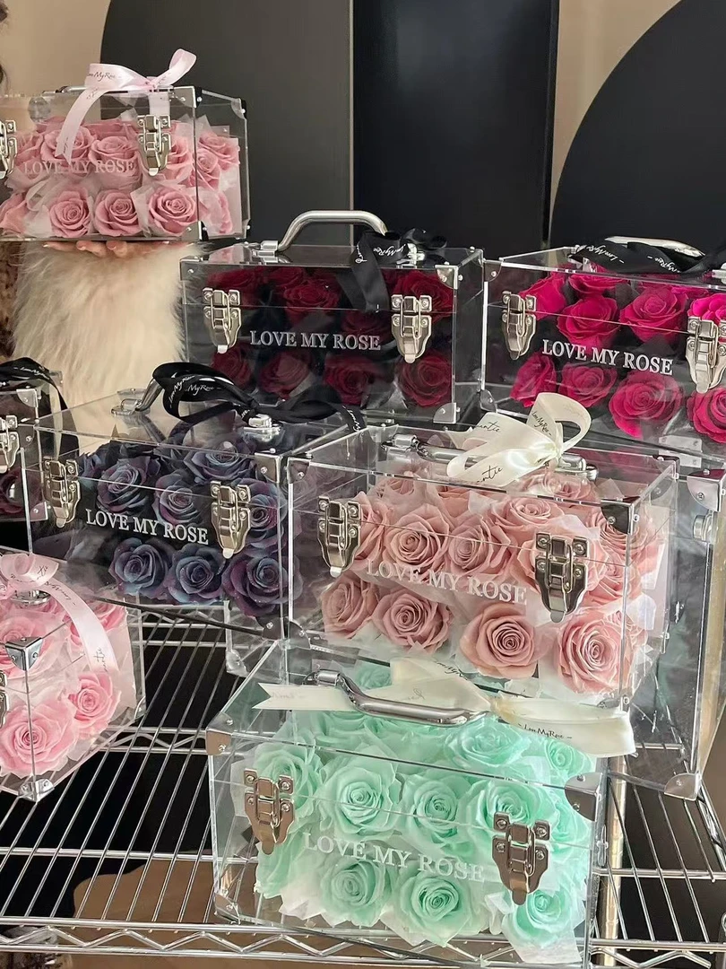 高档19朵玫瑰花箱礼盒情人节送女友弗洛伊德永生花礼盒成品