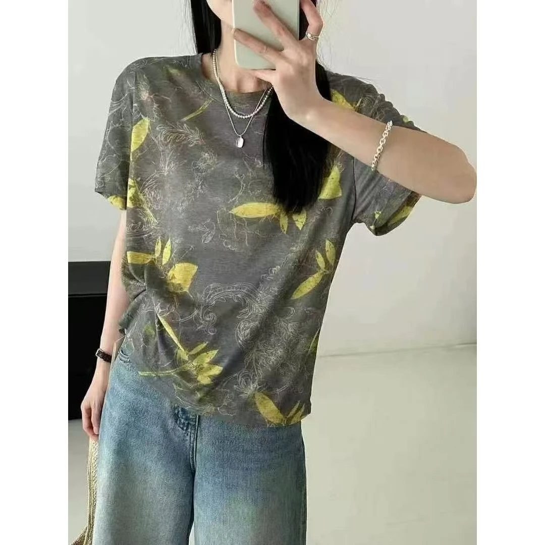 (玉姐家)新款时尚圆领印花短袖女上衣打底衫 新选f1360 J09287