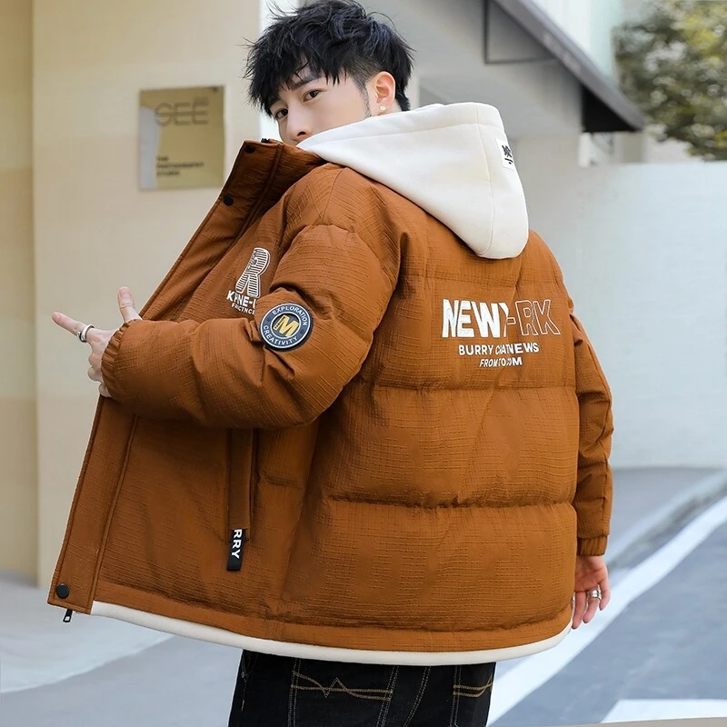 青少年时尚男款2024年新款连帽棉衣外套防寒保暖加厚冬季装棉袄子