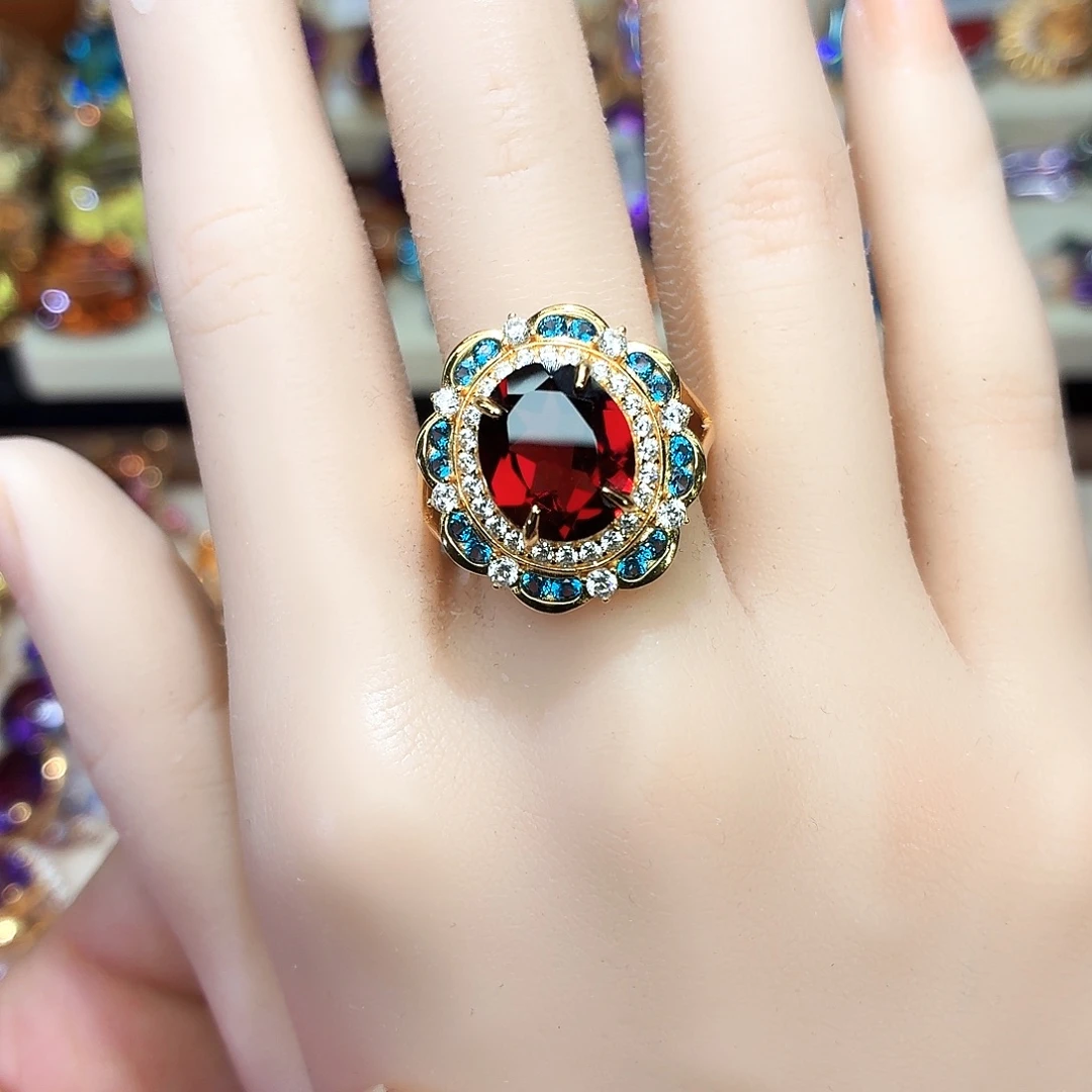 银S925镶嵌戒指石榴石