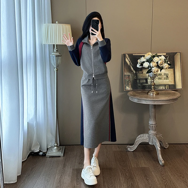 裙子套装春秋洋气休闲上班族通勤风女装撞色高级感半身裙两件套